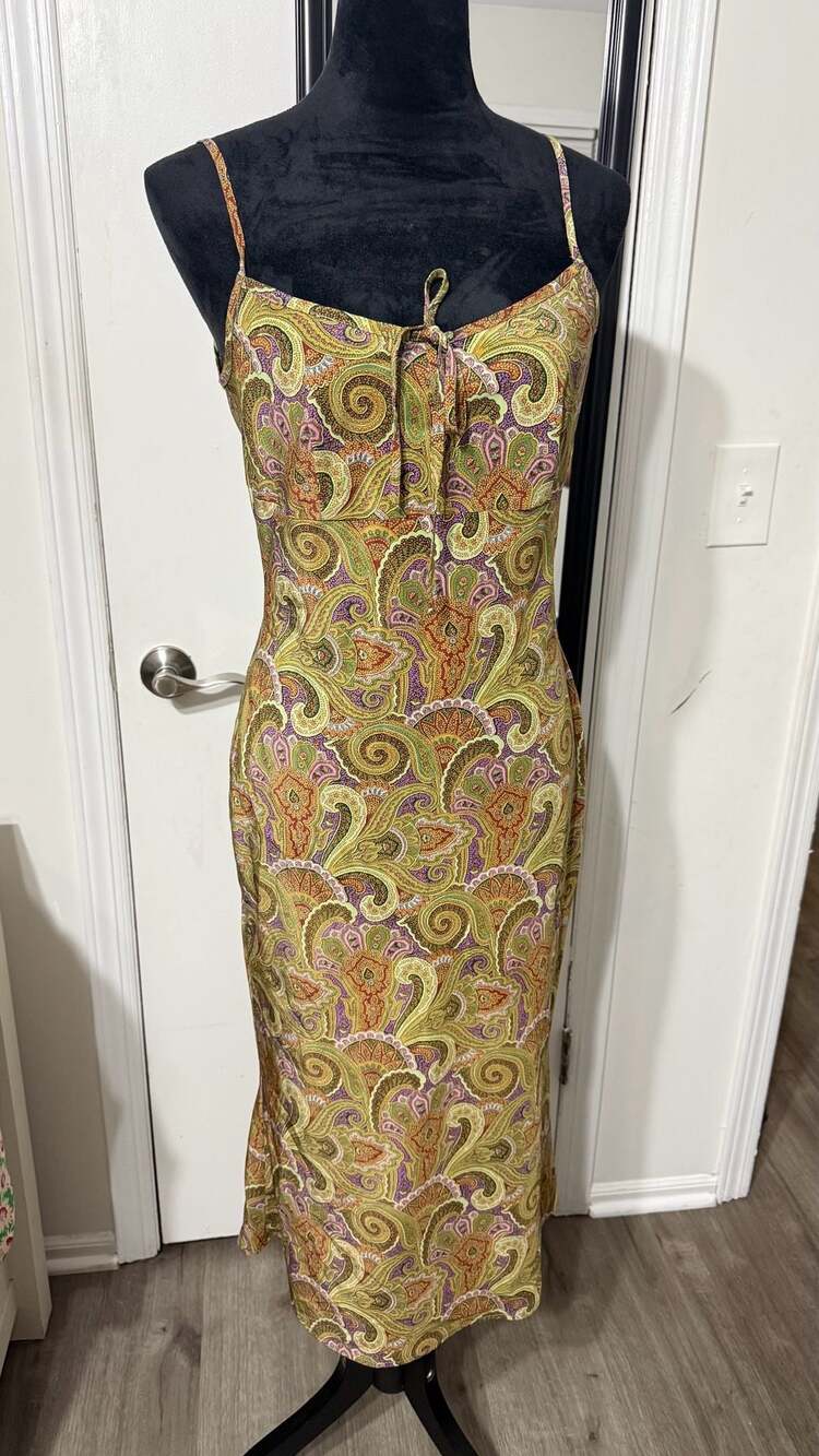 Sinequanone Paris Vintage Paisley Print Spaghetti Strap Midi Slip Dress